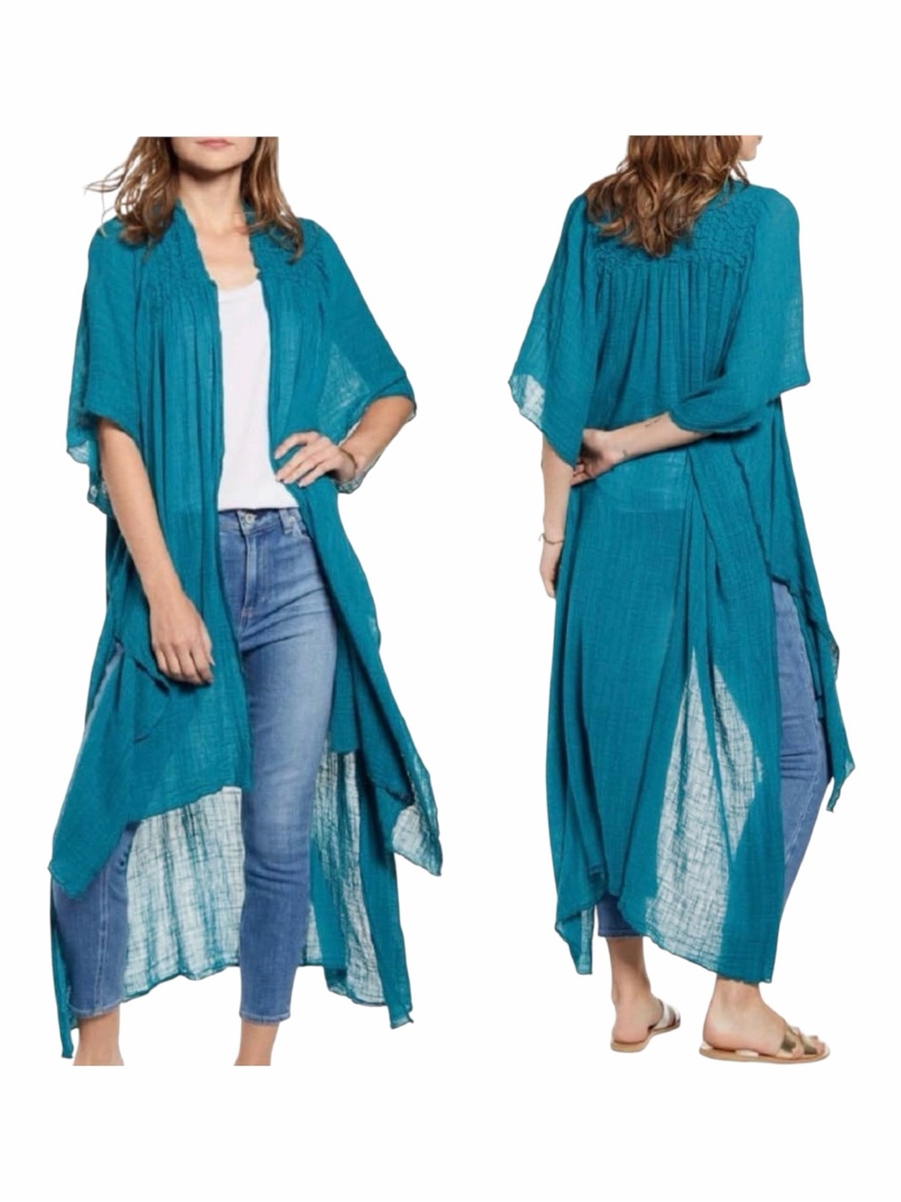 FREE PEOPLE | FP ONE Turquoise Angelica Open Front Long Kimono. Size XS/Small.